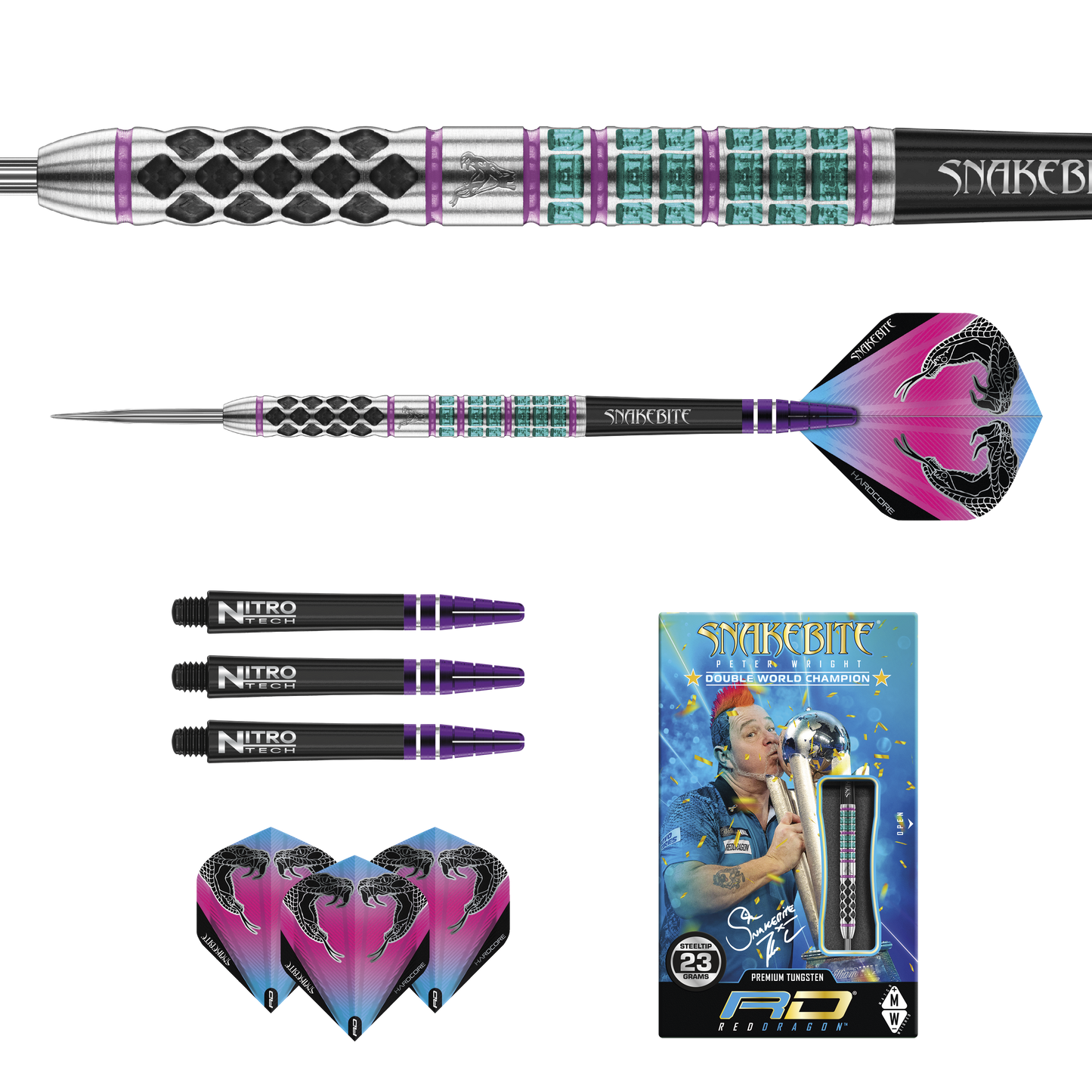 RedDragon Peter Wright Supa Venom 90% Tungsten stalen darts