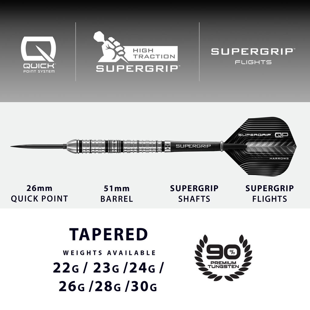 Harrows Supergrip QP Tapered 90% Tungsten Steeldarts