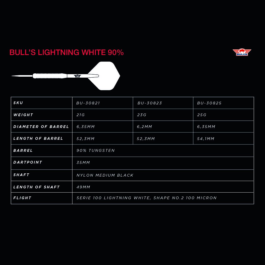 Bull's NL Lightning Zwart 90% Tungsten stalen darts