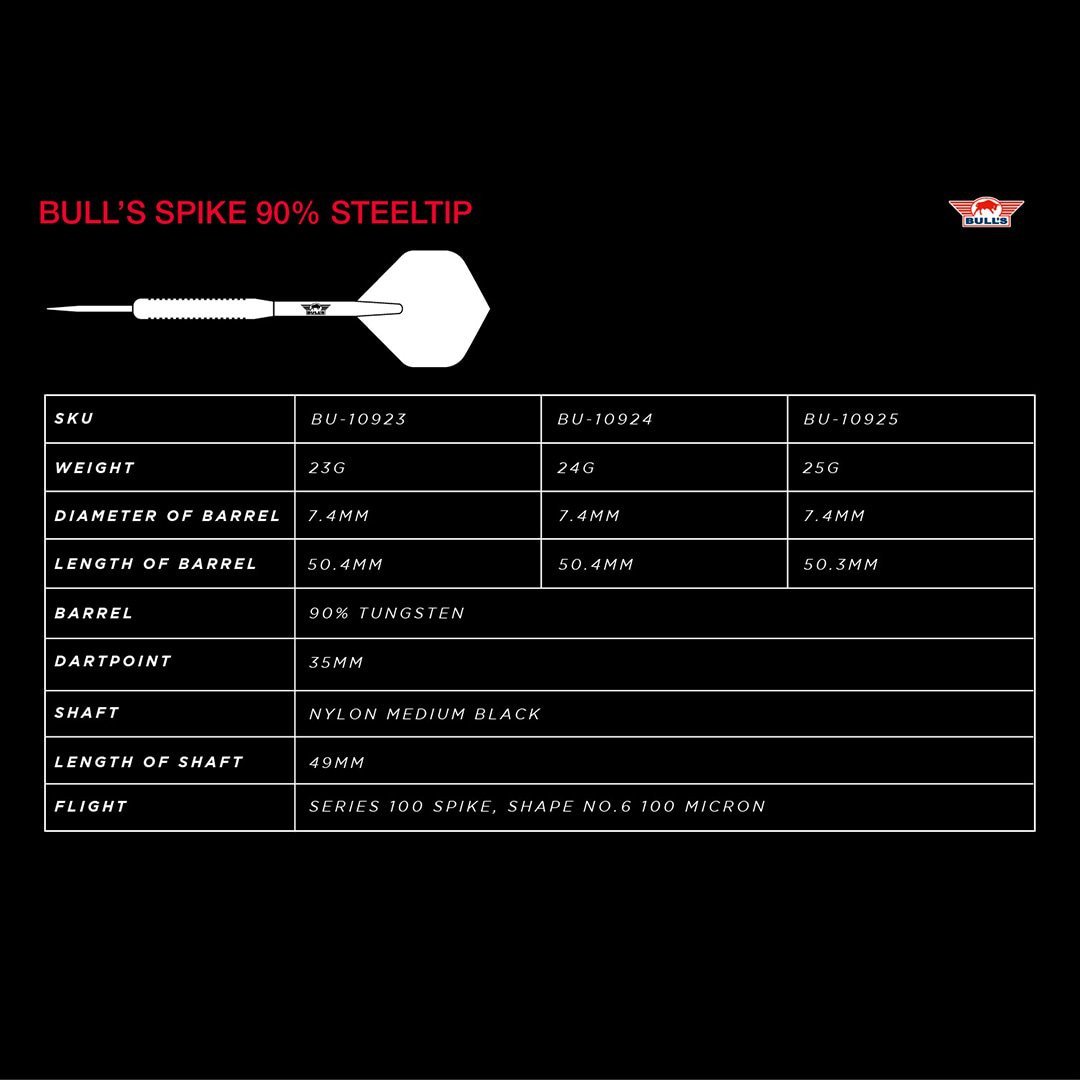 Bull's NL Spike 90% Tungsten stalen dartpijlen