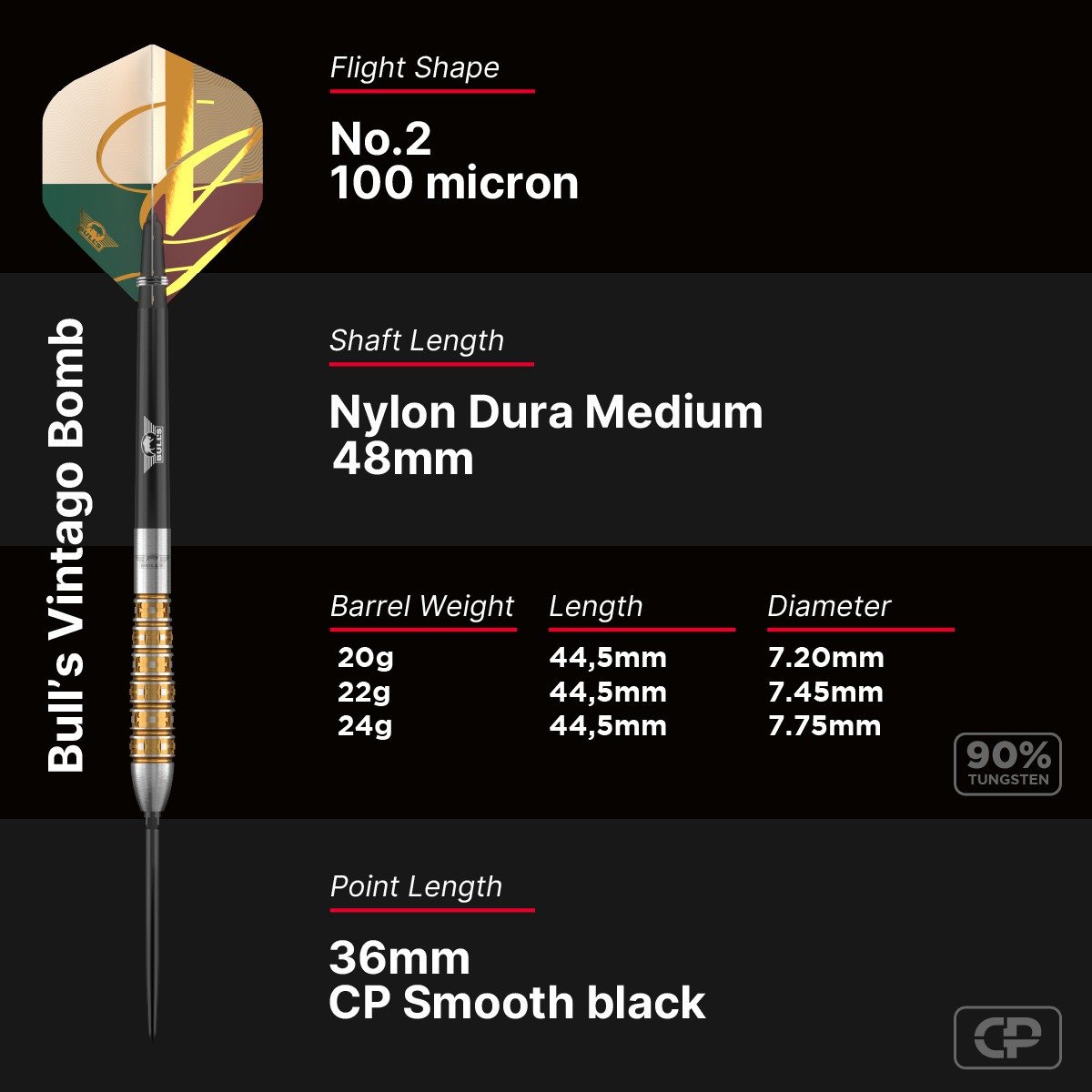 Bull‘s NL Vintago Bomb CP 90% Tungsten Steeldarts