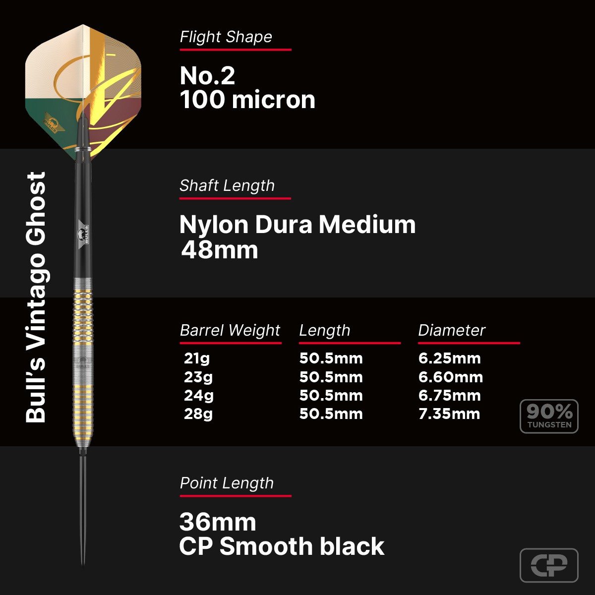 Bull‘s NL Vintago Ghost CP 90% Tungsten Steeldarts