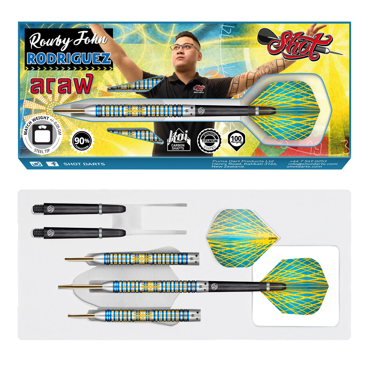 Shot van Rowby-John Rodriguez Araw 90% Tungsten Steel-darts