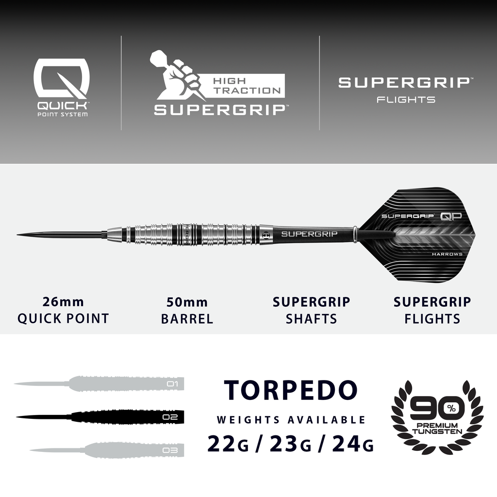 Harrows Supergrip QP Torpedo 90% Tungsten Steeldarts