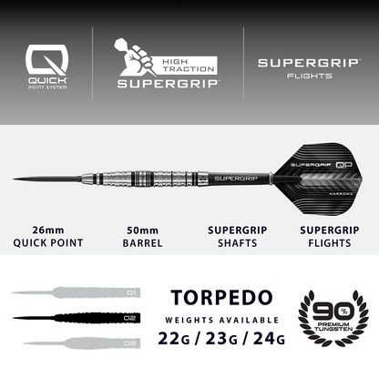 Harrows Supergrip QP Torpedo 90% Tungsten Steeldarts
