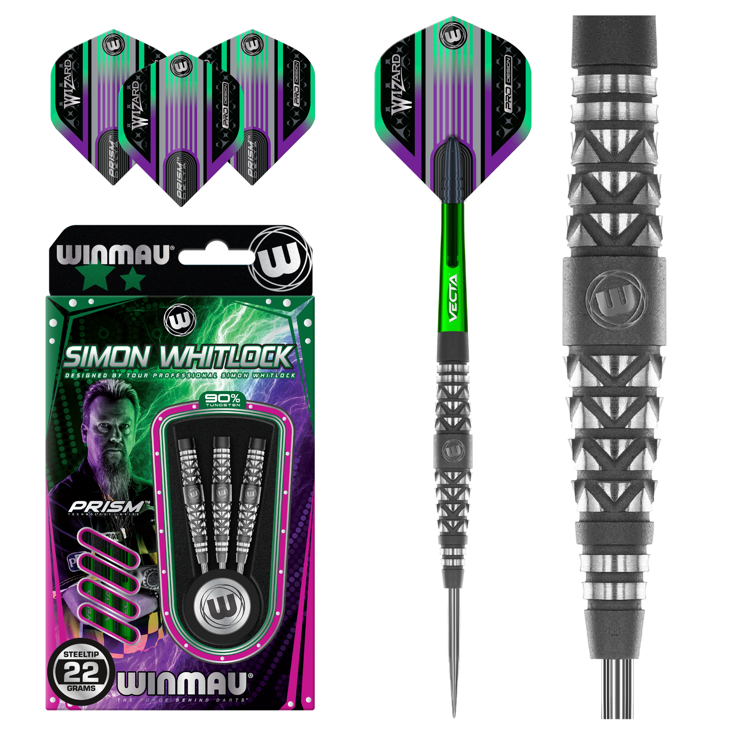 Winmau Simon Whitlock Shotblast-darts van 90% wolfraamstaal