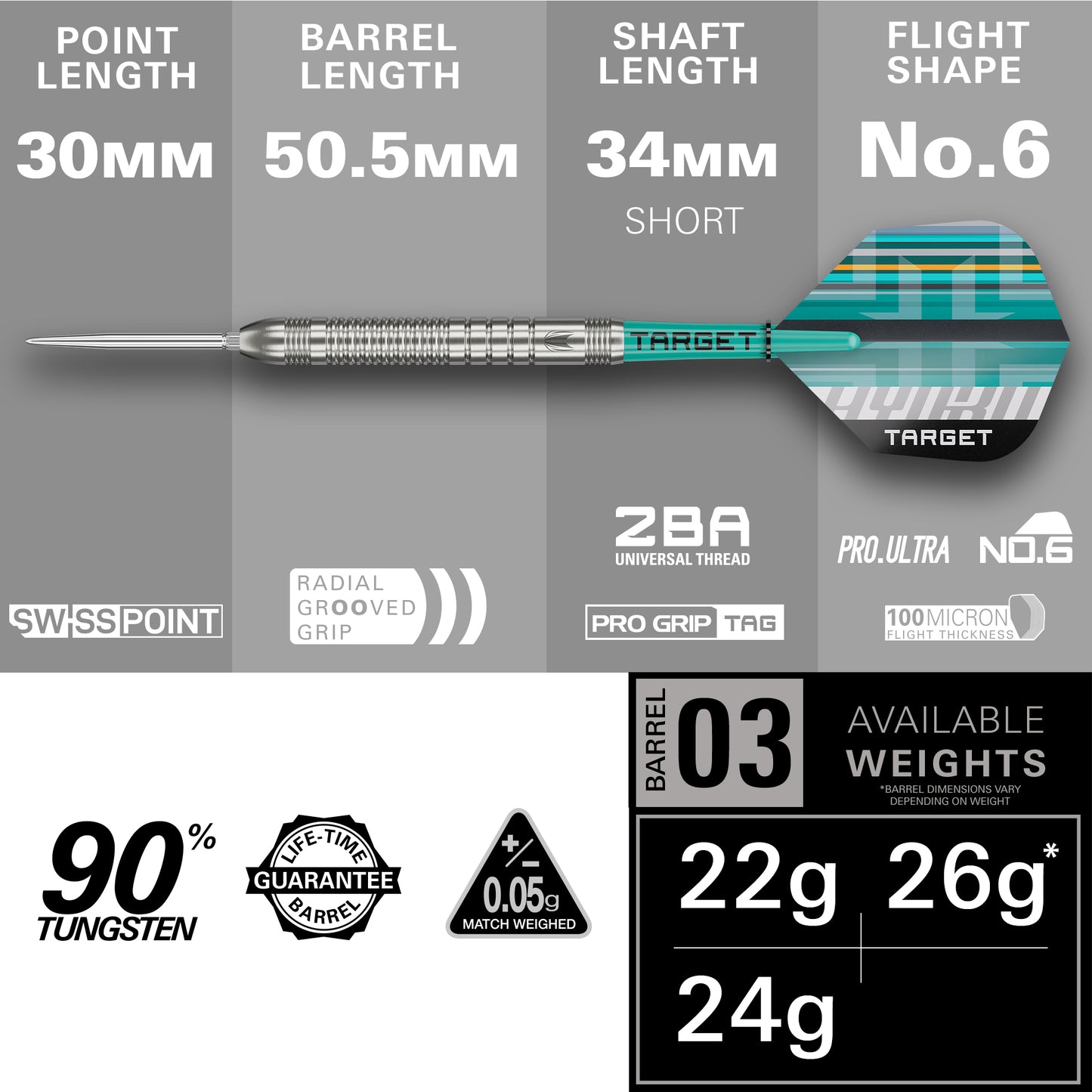 Target Hydro 03 90% Tungsten Swiss Point Steeldarts