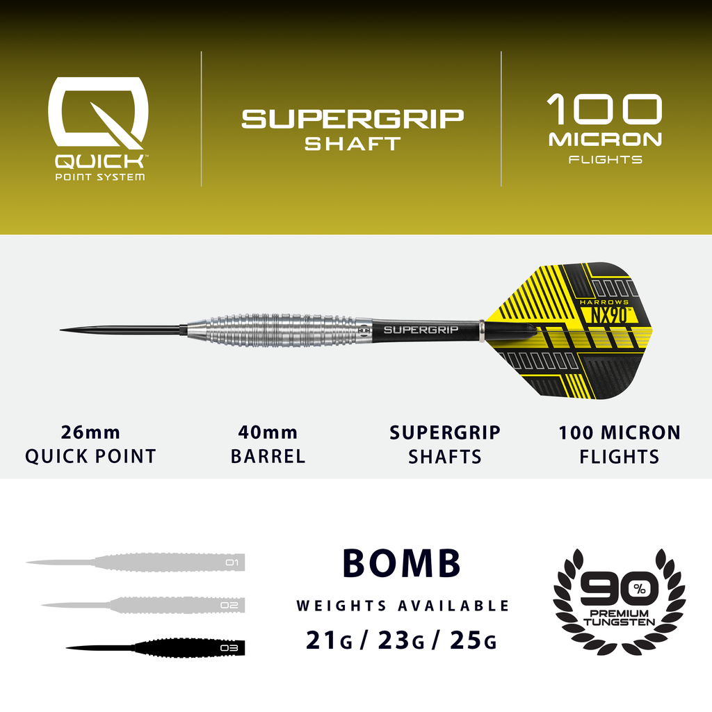 Harrows NX90 Bomb 90% Tungsten stalen darts