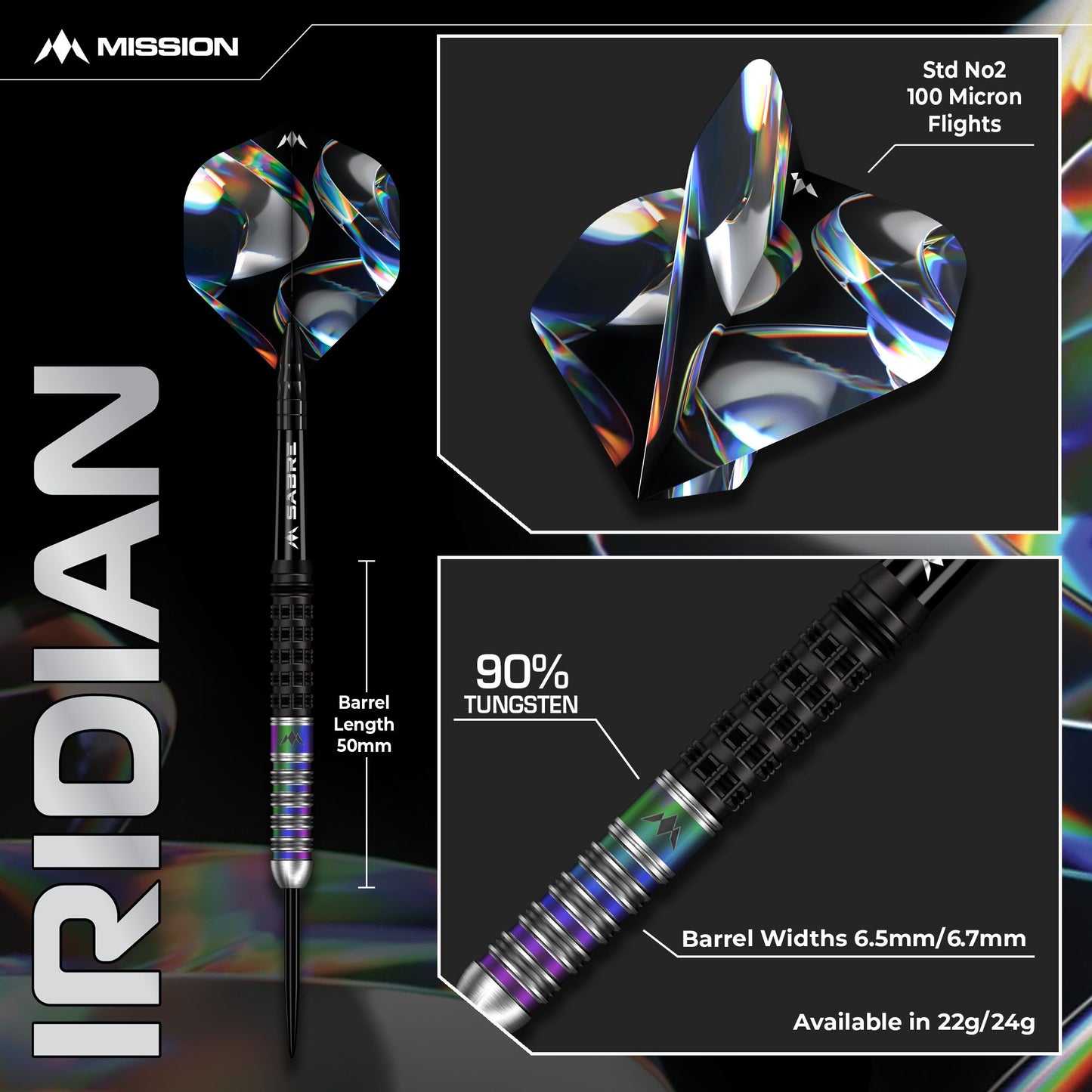 Mission Iridian 90% Tungsten stalen darts 