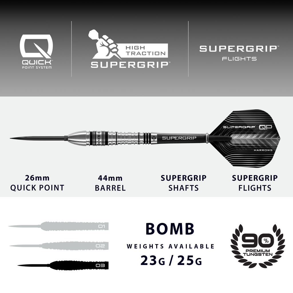 Harrows Supergrip QP Bomb 90% Tungsten Steeldarts