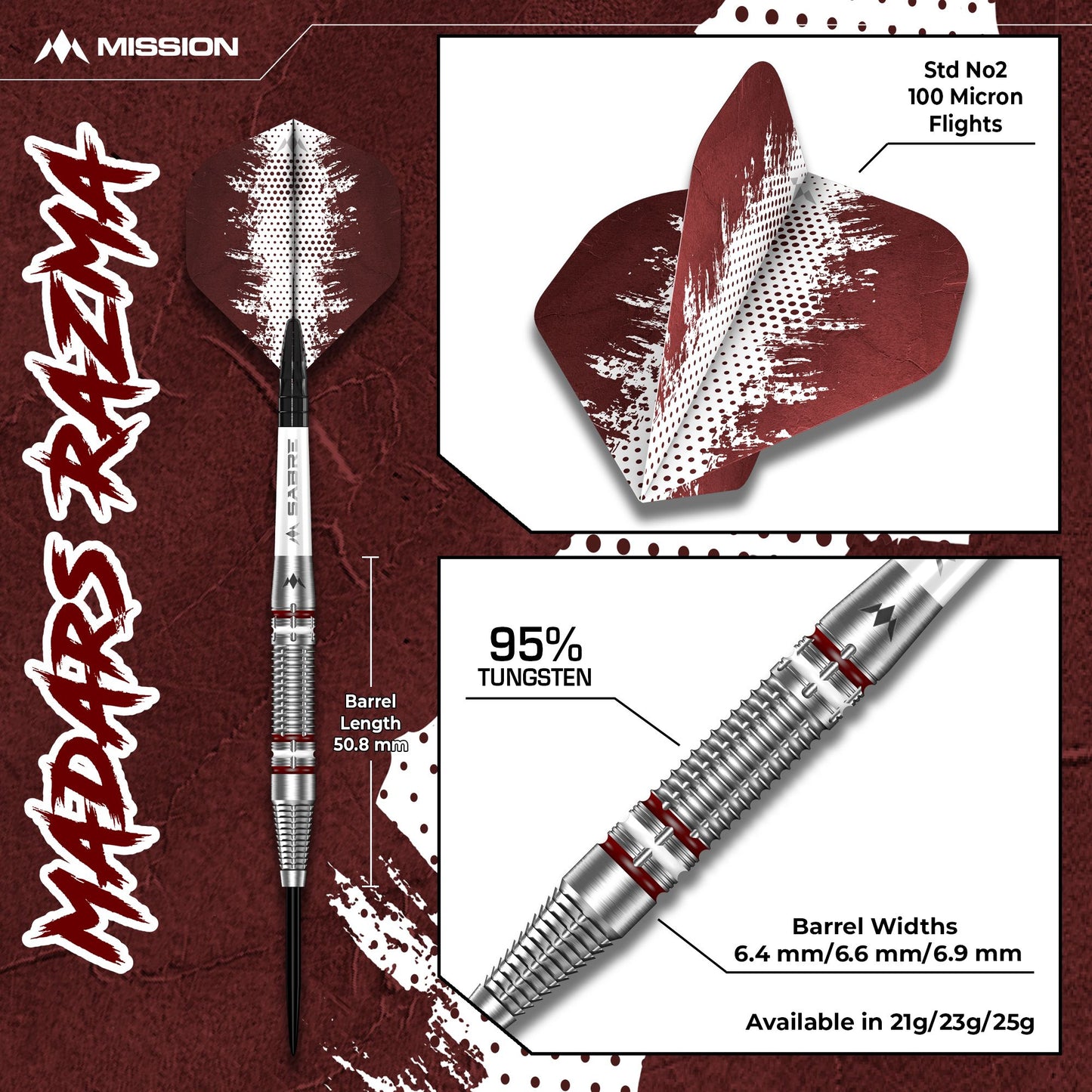 Missie Madars Razma 95% wolfraamstaal darts 