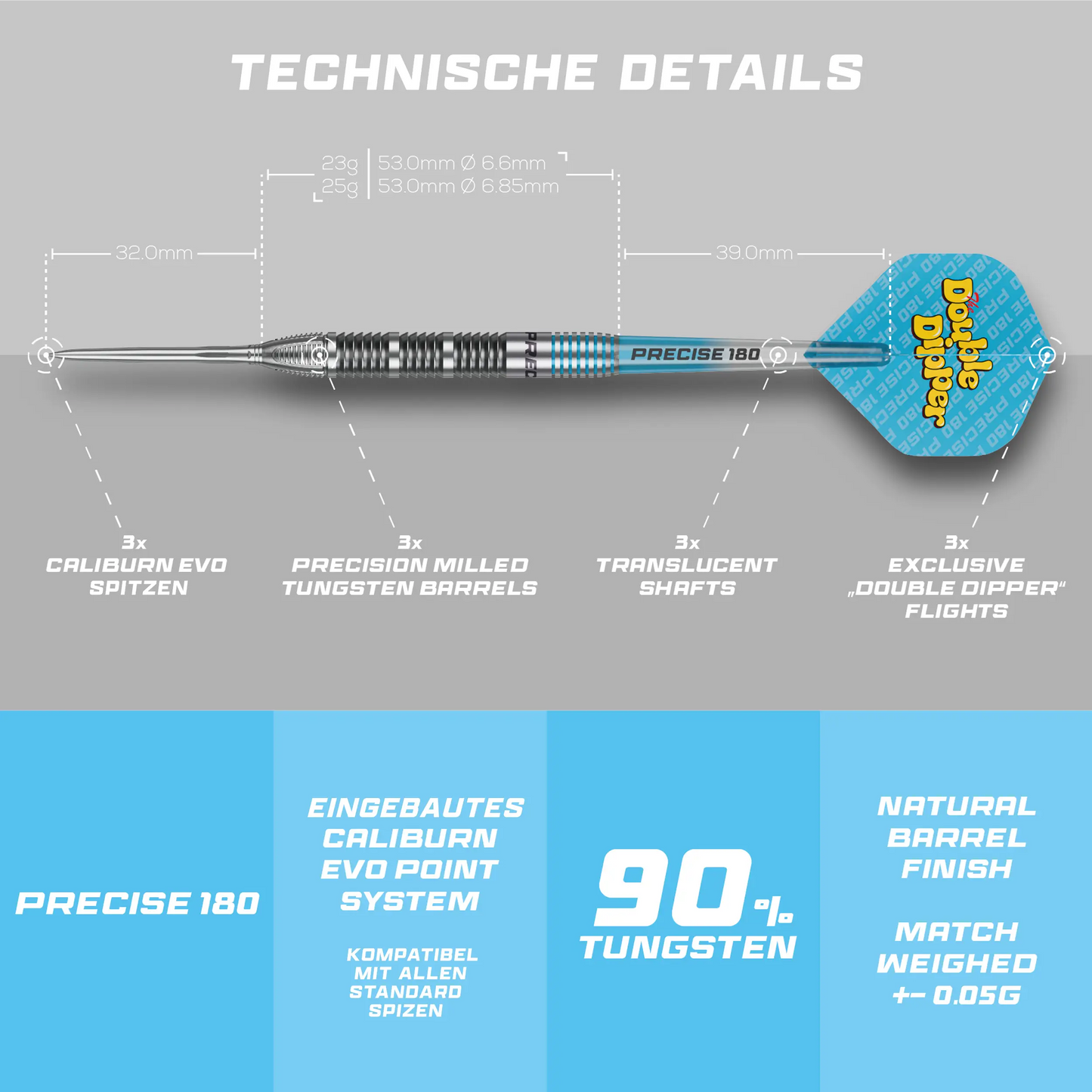 Precise180 Bela Double Dipper 90% Tungsten Steeldarts