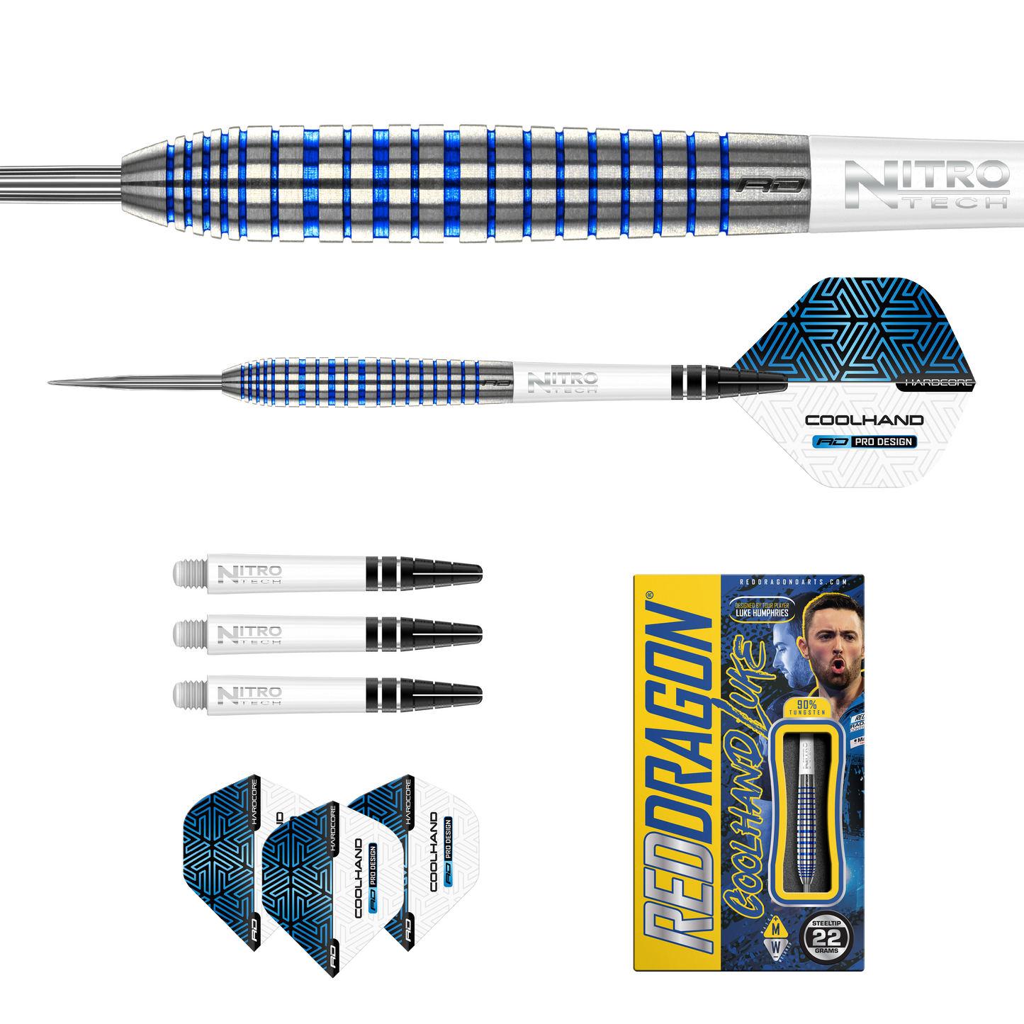 RedDragon Luke Humphries TX3 Cool Blue 90% wolfraamstaal darts