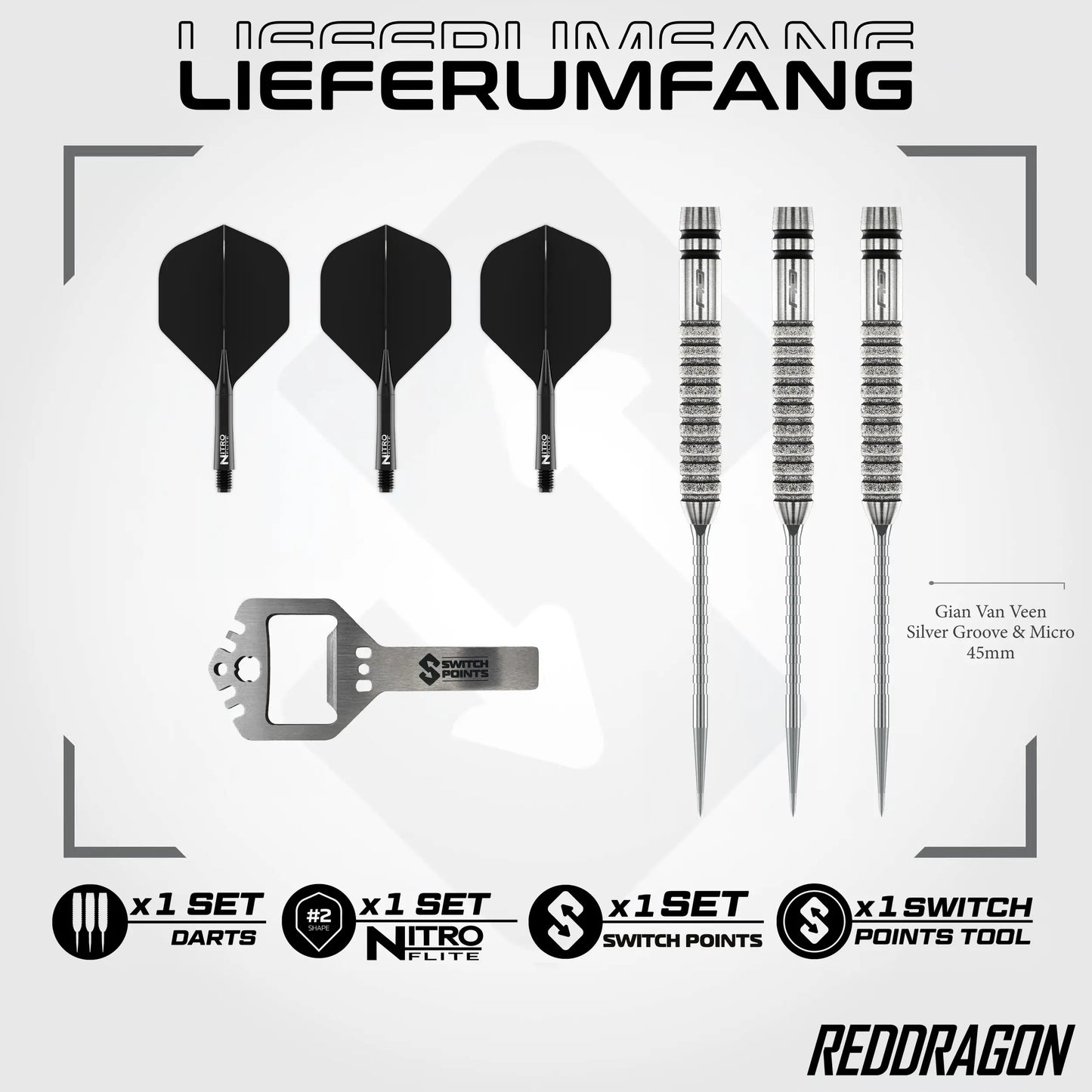 RedDragon Gian van Veen Tour Edition 90% Tungsten Switch Point Steeldarts