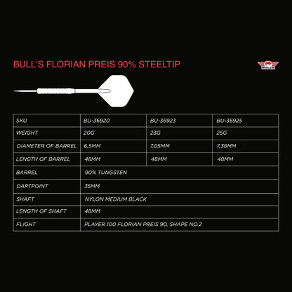 Bull‘s NL Florian Preis 90% Tungsten Steeldarts - Signiert
