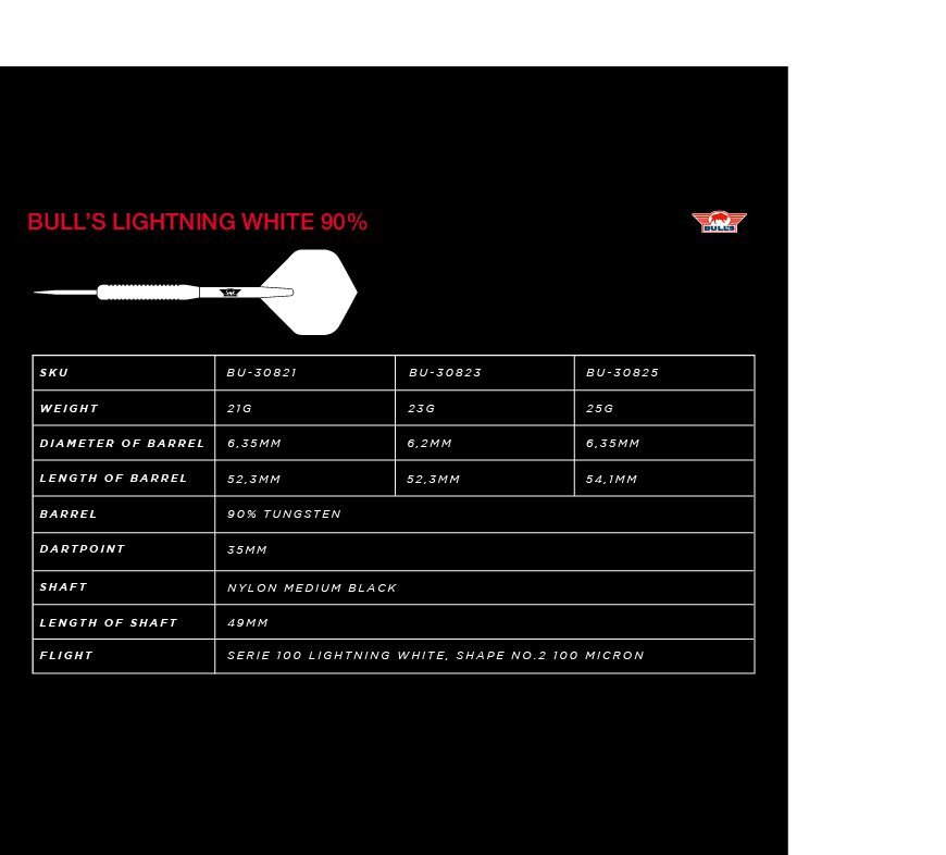 Bull´s NL Lightning White 90% Tungsten Steeldarts