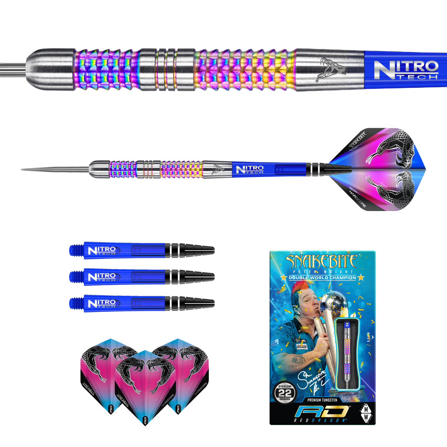 RedDragon Peter Wright Mamba Rainbow 90% Tungsten Steeldarts